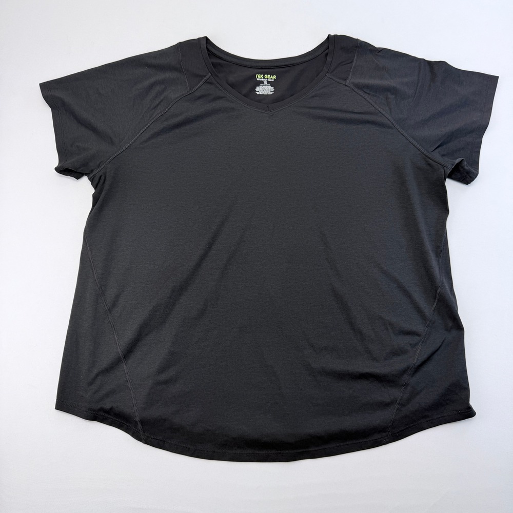 Tek Gear Workout Gear Black V-Neck Short Sleeve Active Top Plus Size 1X Mesh